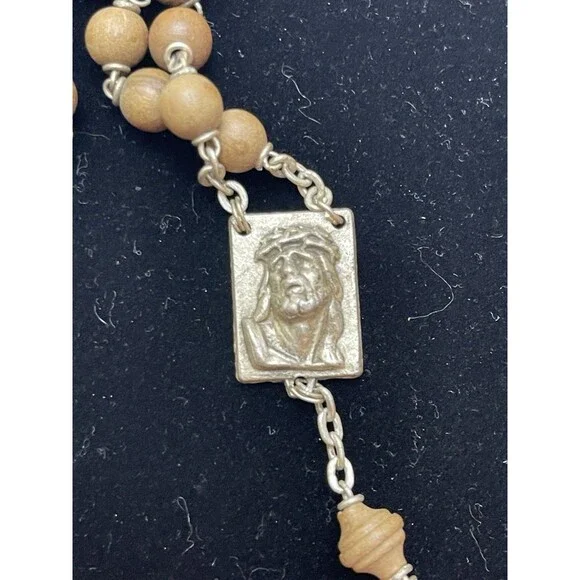 Vintage Italian Relic Rosary Wood Beads Crucifix Mt Calvary Soil St Joseph 21" - Picture 5 of 10